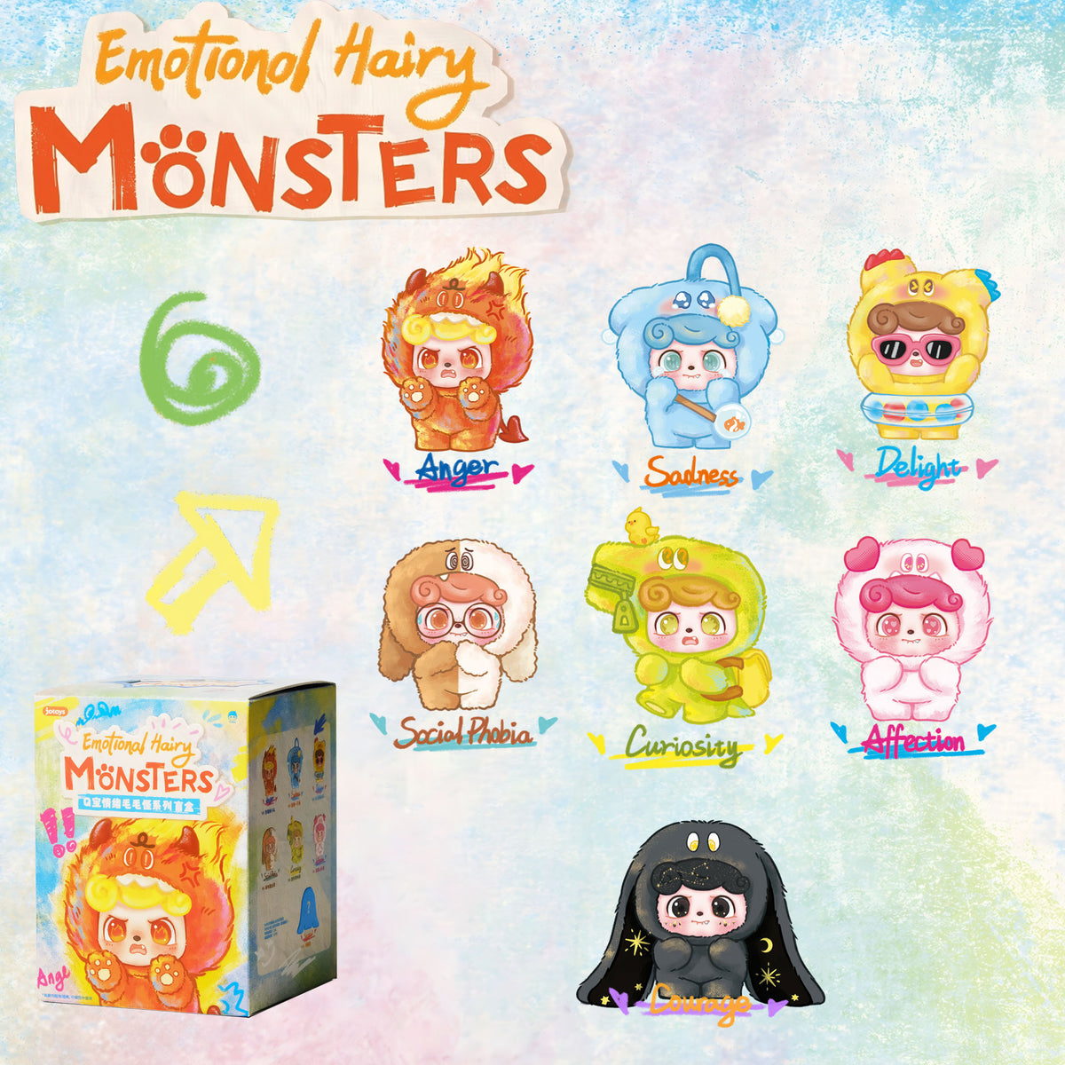Q.Kid Emotional Hairy Monster Series Blind Box — Original Trendy Collectible Figure | Plush & Vinyl | 12–14 cm | Hidden Edition Available | Brand New Sealed