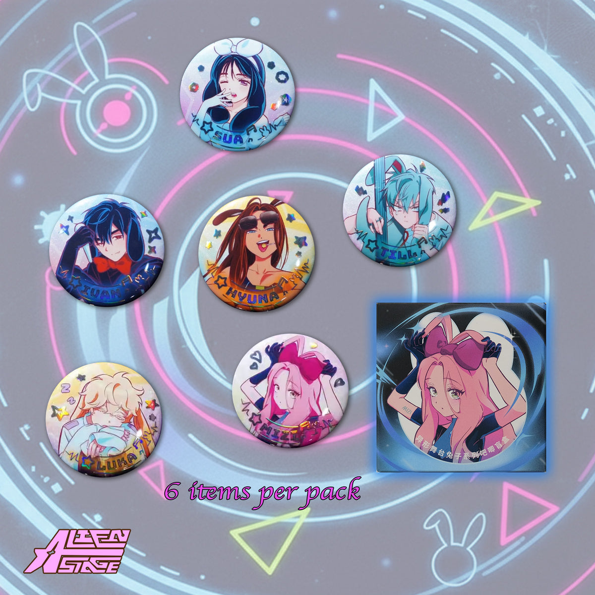 Alien Stage Bunny Series Badge Blind Box (6 Packs/Box)